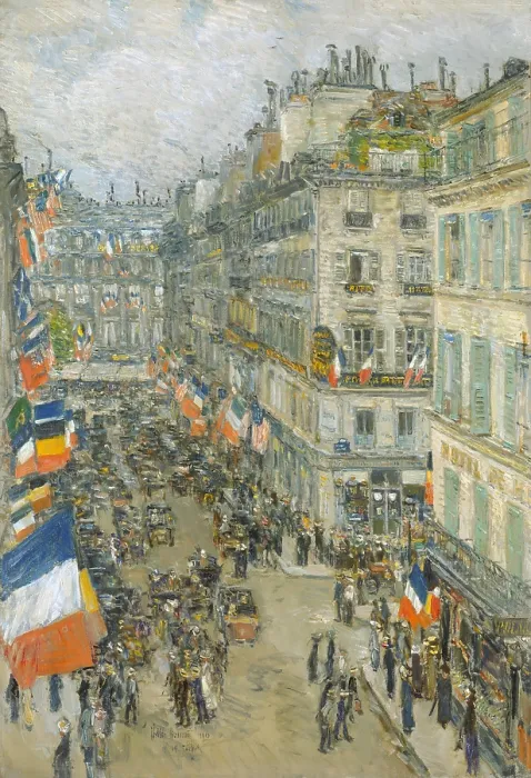 Framed Print : JULY FOURTEENTH, RUE DAUNOU, by Childe Hassam, 1910, American painting, oil on canvas