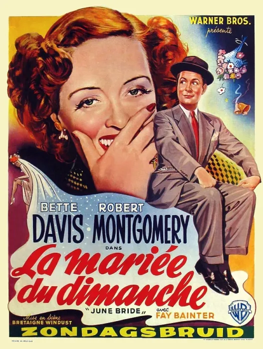 Framed Print : JUNE BRIDE, (aka LA MARIE'E DU DIMANCHE), l-r: Bette Davis, Robert Montgomery on Belgian poster art, 1948 Framed Print : JUNE BRIDE, (aka LA MARIE'E DU DIMANCHE), l-r: Bette Davis, Robert Montgomery on Belgian poster art, 1948