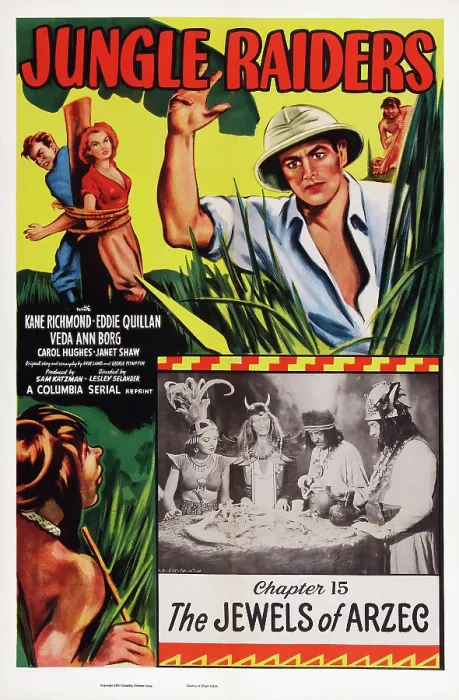 Framed Print : JUNGLE RAIDERS, US poster art, top right: Kane Richmond; Chapter 15: The Jewels of Arzec, 1945