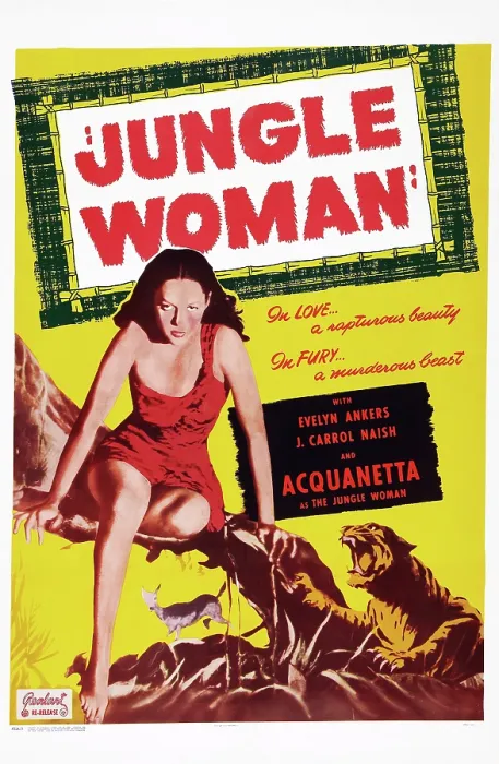 Framed Print : JUNGLE WOMAN, Acquanetta on poster art, 1944