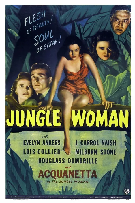 Framed Print : JUNGLE WOMAN, US poster art, Acquanetta (center), 1944