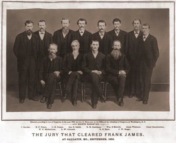 Framed Print : The jury that acquitted Frank James, for the July 15, 1881 robbery of the Rock Island Line train at Winston, Missouri, in which the train engineer and a passenger were killed