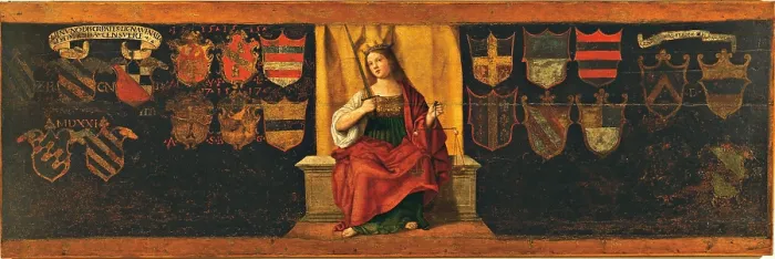 Framed Print : Justice, by field of Veronese Bonifacio known as Bonifacio de Pitati, 15th Century, - Italy, Veneto, Venice, Ca dOro. All