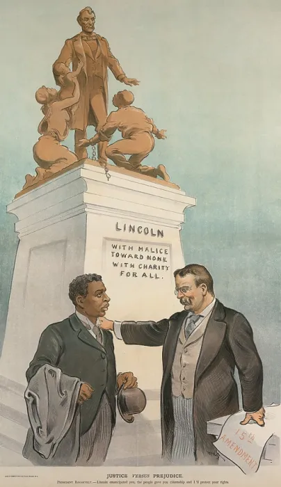 Framed Print : JUSTICE VERSUS PREJUDICE, cartoon in PUCK Magazine, Jan. 28, 1903 Framed Print : JUSTICE VERSUS PREJUDICE, cartoon in PUCK Magazine, Jan. 28, 1903
