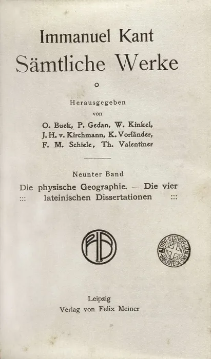 Framed Print : KANT, Emmanuel (1724-1804). Cover of the Emmanuel Kant's complete works (Smtliche Werke), publised in Leipzig. SPAIN. Barcelona