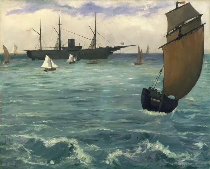 Framed Print : The Kearsarge at Boulogne, by Edouard Manet, 1864, French impressionist painting, oil on canvas
