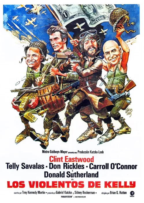 Framed Print : KELLY'S HEROES, (aka LOS VIOLENTOS DE KELLY), poster illustrated by Jack Davis, from left: Don Rickles, Clint Eastwood, Donald Sutherland, Telly Savalas, 1970 Framed Print : KELLY'S HEROES, (aka LOS VIOLENTOS DE KELLY), poster illustrated by Jack Davis, from left: Don Rickles, Clint Eastwood, Donald Sutherland, Telly Savalas, 1970