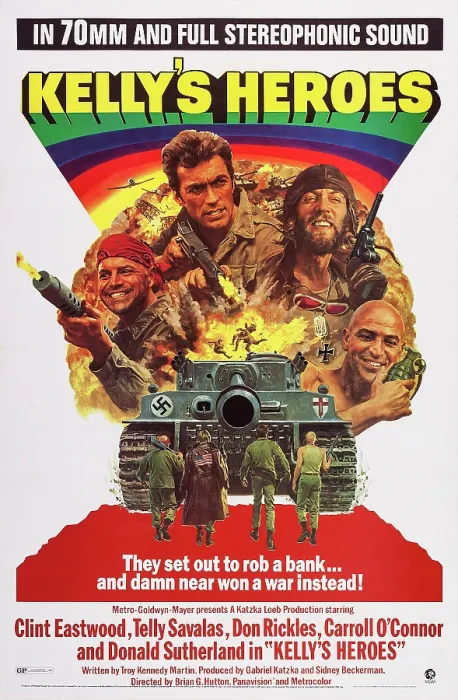 Framed Print : KELLY'S HEROES, from bottom left: Don Rickles, Clint Eastwood, Donald Sutherland, Telly Savalas on poster art, 1970