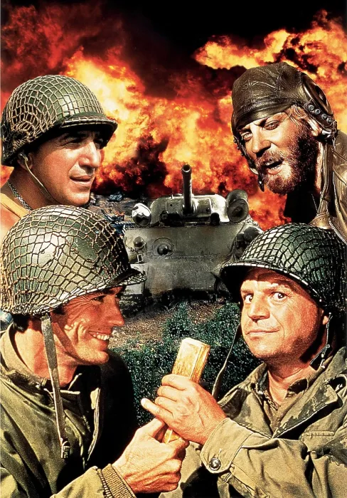 Framed Print : KELLY'S HEROES, left from top: Telly Savalas, Clint Eastwood, right from top: Donald Sutherland, Don Rickles on poster art, 1970 Framed Print : KELLY'S HEROES, left from top: Telly Savalas, Clint Eastwood, right from top: Donald Sutherland, Don Rickles on poster art, 1970