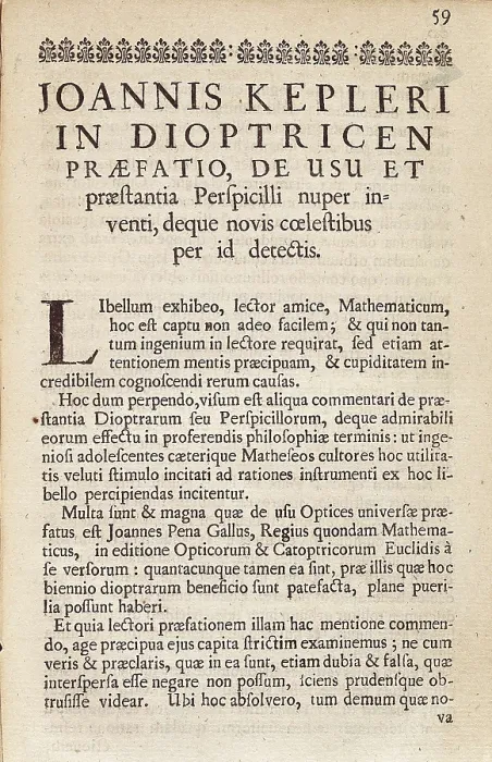Framed Print : Kepler, Johannes (1571-1630). First page of Kepler's work 'Dioptrice Praefatio' (Dioptre). AISA / Everett Collection**US SALES ONLY**