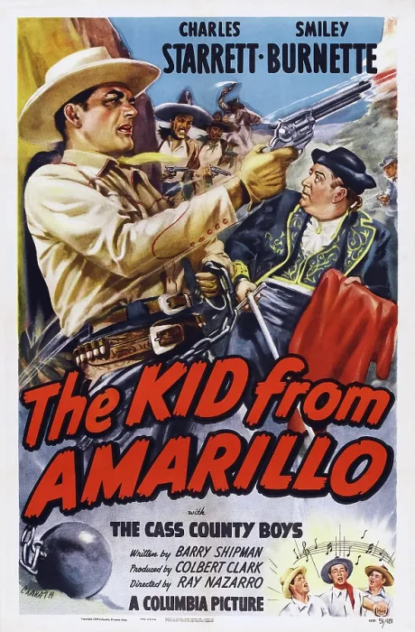 Framed Print : THE KID FROM AMARILLO, top l-r: Charles Starrett, Smiley Burnette, bottom: The Cass County Boys on poster art, 1951