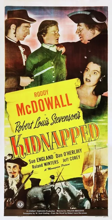 Framed Print : KIDNAPPED, US poster art, Roddy McDowall, (top center), Sue England, (right), 1948 Framed Print : KIDNAPPED, US poster art, Roddy McDowall, (top center), Sue England, (right), 1948