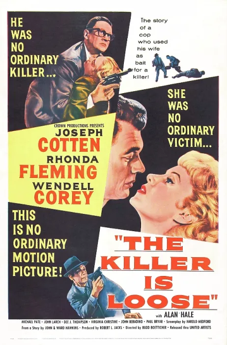Framed Print : THE KILLER IS LOOSE, US poster, Wendell Corey (top), center from left: Joseph Cotten (and bottom), Rhonda Fleming, 1956