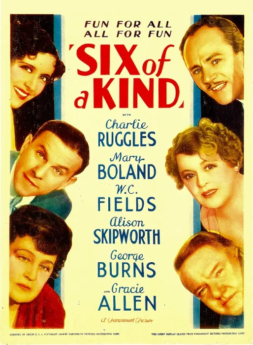 Framed Print : SIX OF A KIND, left from top: Gracie Allen, George Burns, Alison Skipworth, right from top: Charlie Ruggles, Mary Boland, W.C. Fields on midget window card, 1934 Framed Print : SIX OF A KIND, left from top: Gracie Allen, George Burns, Alison Skipworth, right from top: Charlie Ruggles, Mary Boland, W.C. Fields on midget window card, 1934