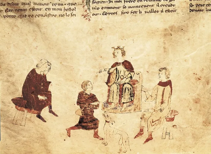 Framed Print : King Arthur on his throne with his councillors. Ilustration of the anonymous manuscript 'Meliadus, frre de Tristan' (14th c.). Gothic art. Miniature Painting. ITALY Framed Print : King Arthur on his throne with his councillors. Ilustration of the anonymous manuscript 'Meliadus, frre de Tristan' (14th c.). Gothic art. Miniature Painting. ITALY