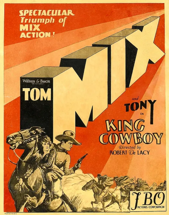 Framed Print : KING COWBOY, lower left, from left to right: Tony the Wonder Horse, Sally Blane, Tom Mix, 1928