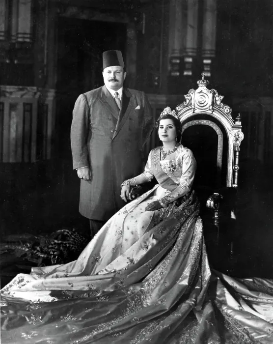 Framed Print : KING FAROUK and his new bride, 17-year-old Queen Narriman, in the throne room at Abdin Palace in Cairo, Egypt, 5 / 20 / 51.. Courtesy: CSU Archives / Everett Collection Framed Print : KING FAROUK and his new bride, 17-year-old Queen Narriman, in the throne room at Abdin Palace in Cairo, Egypt, 5 / 20 / 51.. Courtesy: CSU Archives / Everett Collection