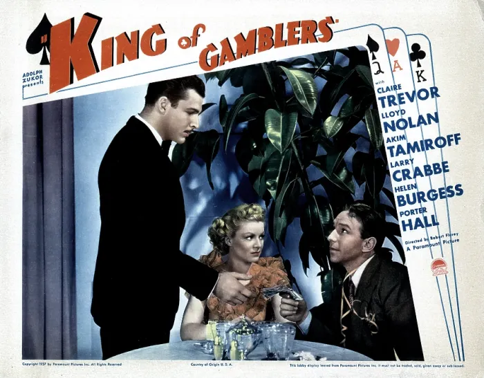 Framed Print : KING OF GAMBLERS, from left, Buster Crabbe, Claire Trevor, Lloyd Nolan, 1937