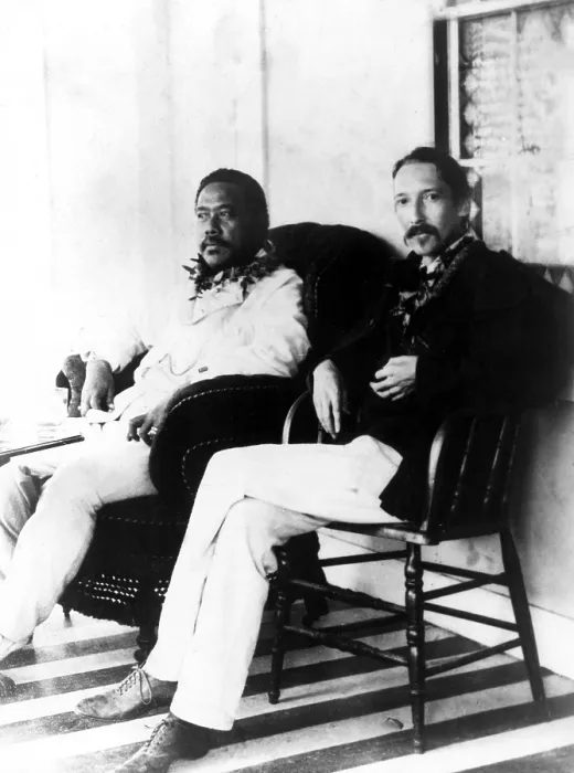 Framed Print : King Kalakaua of Hawaii, writer Robert Louis Stevenson, circa 1880s. Courtesy: CSU Archives / Everett Collection
