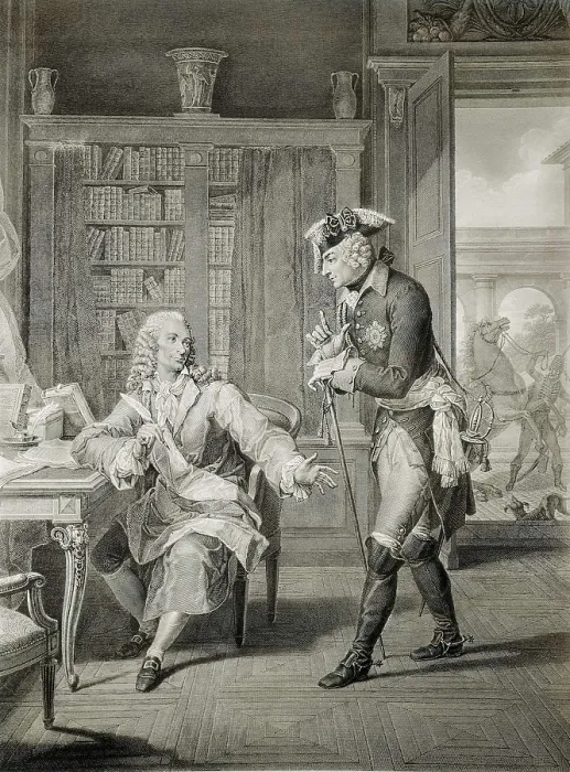 Framed Print : The king of Prussia Frederich the Great and Voltaire. Etching. AISA / Everett Collection**US SALES ONLY**