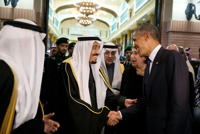 Framed Print : King Salman bin Abdulaziz of Saudi Arabia bids farewell to President Barack Obama. Erga Palace in Riyadh, Saudi Arabia, Jan. 27, 2015. (BSLOC_2015_13_203) Framed Print : King Salman bin Abdulaziz of Saudi Arabia bids farewell to President Barack Obama. Erga Palace in Riyadh, Saudi Arabia, Jan. 27, 2015. (BSLOC_2015_13_203)