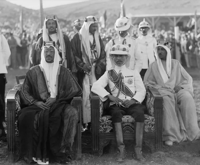 Framed Print : King Saud and Talal bin Abdullah (Emir Abdullahs son and future King Talal I) in Ammon, Jordan