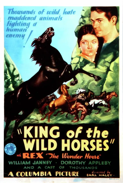 Framed Print : KING OF THE WILD HORSES, from left: Rex the Wonder Horse, Dorothy Appleby, William Janney on midget window card, 1933
