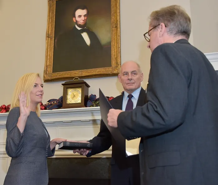 Framed Print : Kirstjen Nielsen takes the Oath of Office as the sixth Secretary of Homeland Security, Dec. 6, 2017