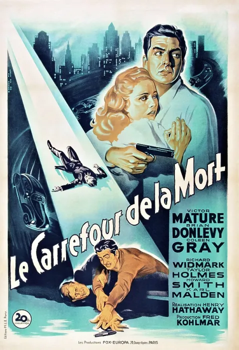 Framed Print : KISS OF DEATH, (aka LE CARREFOUR DE LA MORT), Coleen Gray, Victor Mature, (French poster art), 1947. TM and Copyright 20th Century Fox Film Corp Framed Print : KISS OF DEATH, (aka LE CARREFOUR DE LA MORT), Coleen Gray, Victor Mature, (French poster art), 1947. TM and Copyright 20th Century Fox Film Corp