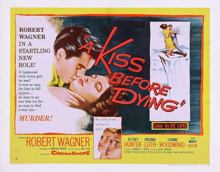 Framed Print : A KISS BEFORE DYING, US lobbycard, from left: Robert Wagner, Virginia Leith, Joanne Woodward, 1956