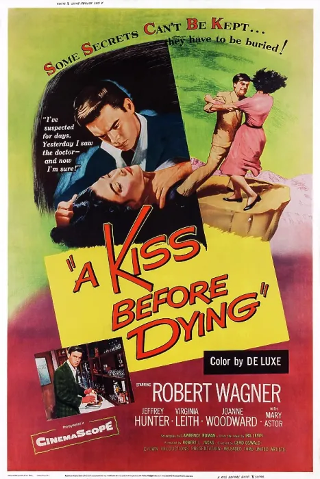 Framed Print : A KISS BEFORE DYING, US poster art, top from left: Virginia Leith, Robert Wagner; bottom left: Robert Wagner, 1956 Framed Print : A KISS BEFORE DYING, US poster art, top from left: Virginia Leith, Robert Wagner; bottom left: Robert Wagner, 1956