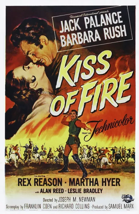 Framed Print : KISS OF FIRE, l-r: Barbara Rush, Jack Palance on poster art, 1955 Framed Print : KISS OF FIRE, l-r: Barbara Rush, Jack Palance on poster art, 1955