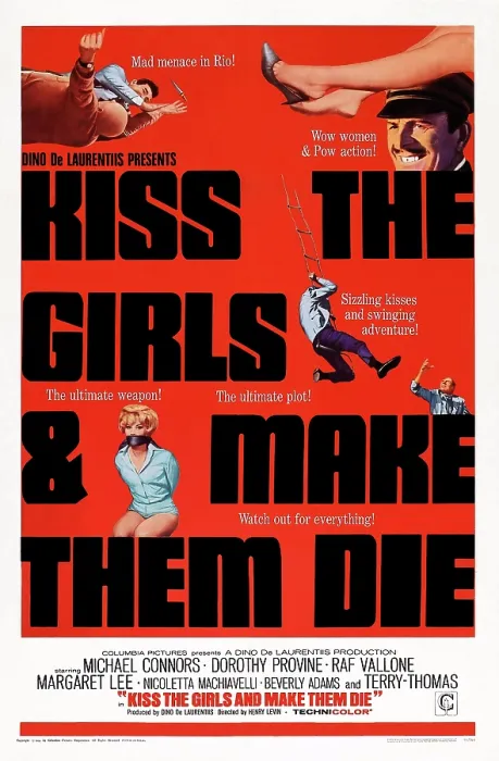 Framed Print : KISS THE GIRLS AND MAKE THEM DIE, (aka SE TUTTE LE DONNE DEL MONDO), US poster, Terry-Thomas (top left), Dorothy Provine (gagged), 1966