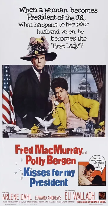 Framed Print : KISSES FOR MY PRESIDENT, top and bottom l-r: Fred MacMurray, Polly Bergen on poster art, 1964