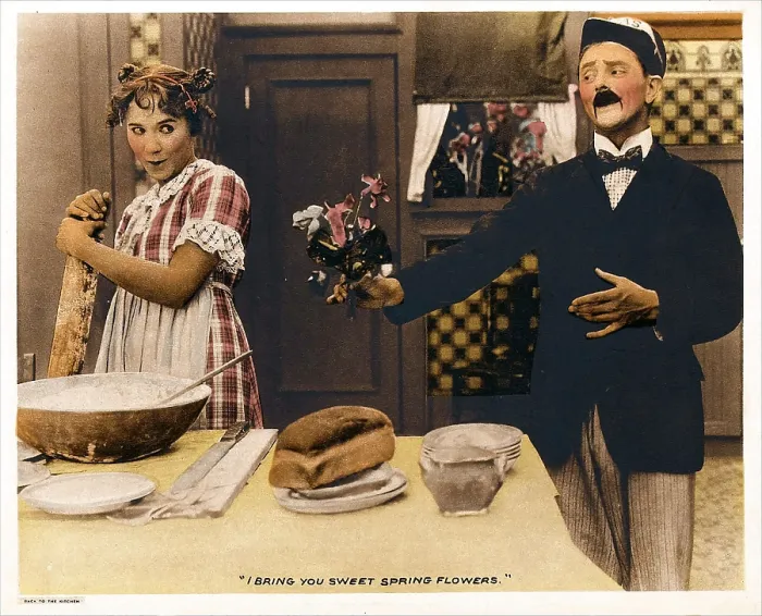 Framed Print : BACK TO THE KITCHEN, from left: Louise Fazenda, Phil Dunham on a lobbycard, 1919