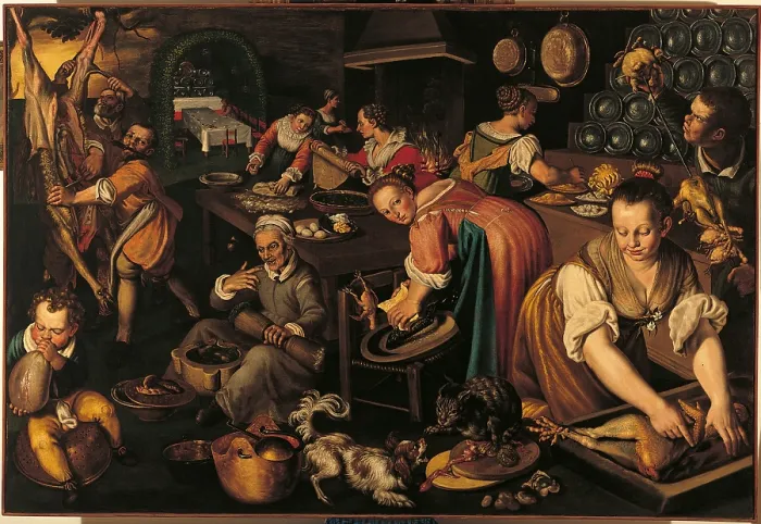 Framed Print : Kitchen, by Vincenzo Campi, 1580 - 1585 about, 16th Century, oil on canvas, cm 145 x 220 - Italy, Lombardy, Milan, Brera Academy of Fine Art Collections. All