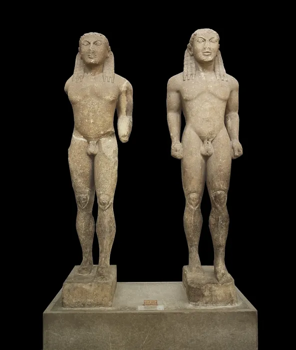 Framed Print : Kleobis and Biton Kouros. ca. 610 -590 BC. Depiction of two athletes. Archaic Greek art. Sculpture. GREECE. Delphi. Delphi Museum Framed Print : Kleobis and Biton Kouros. ca. 610 -590 BC. Depiction of two athletes. Archaic Greek art. Sculpture. GREECE. Delphi. Delphi Museum