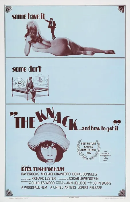 Framed Print : THE KNACK...AND HOW TO GET IT, US poster, from top: Ray Brooks, Michael Crawford, Rita Tushingham, 1965