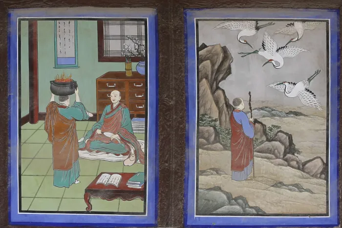 Framed Print : KOREA. Chiin-Ri. Haeinsa Temple. Frescoes with scenes of Buddhist mythology. Fresco. AISA / Everett Collection**US SALES ONLY** Framed Print : KOREA. Chiin-Ri. Haeinsa Temple. Frescoes with scenes of Buddhist mythology. Fresco. AISA / Everett Collection**US SALES ONLY**