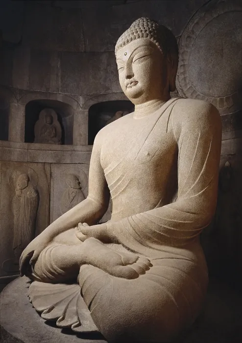 Framed Print : KOREA. Seokguram Grotto. Bulguksa Temple. Seated Buddha. 751. White granite statue (3.5 m)