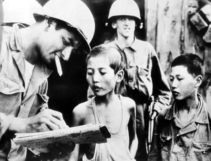 Framed Print : Korea War: Captured North Korean boys being questioned by U.S. Soldier, Korea, 10 / 06 / 50.. Courtesy: CSU Archives / Everett Collection Framed Print : Korea War: Captured North Korean boys being questioned by U.S. Soldier, Korea, 10 / 06 / 50.. Courtesy: CSU Archives / Everett Collection