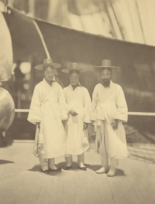Framed Print : Korean officials on the US Frigate COLORADO to meet with Minister Frederick Low, May-June, 1871