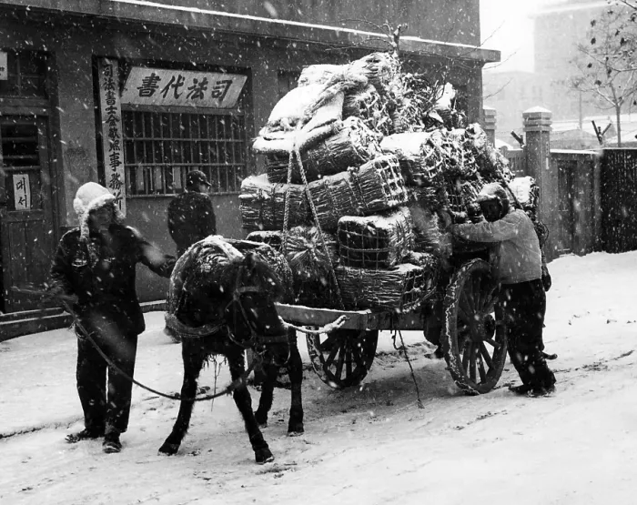 Framed Print : Korean War: Civilians loading a cart with their belongings before fleeing Seoul, Korea, 1950.. Courtesy: CSU Archives  /  Everett Collection