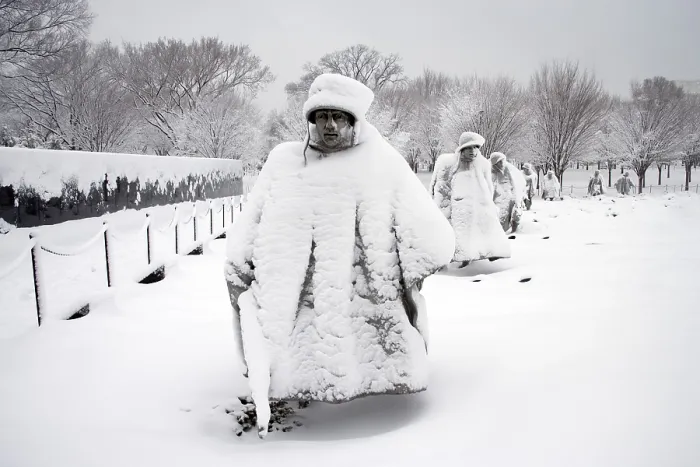 Framed Print : Korean War Veterans Memorial, Washington, D.C. The main element of the memorial is the stainless-steel sculptures of heavily dressed soldiers troopers on patrol