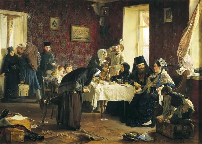 Framed Print : KORZHUKIN, Aleksei Ivanovich (1835-1894). In the Monastery Guesthouse. 1882. Realism. Oil on canvas. RUSSIA. Moscow. Tretyakov Gallery. AISA / Everett Collection**US SALES ONLY** Framed Print : KORZHUKIN, Aleksei Ivanovich (1835-1894). In the Monastery Guesthouse. 1882. Realism. Oil on canvas. RUSSIA. Moscow. Tretyakov Gallery. AISA / Everett Collection**US SALES ONLY**