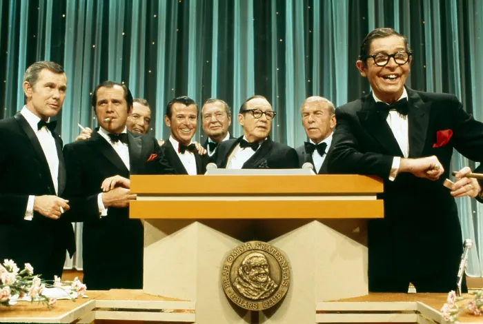 Framed Print : KRAFT MUSIC HALL, from left: Johnny Carson, Alan King, Ed Sullivan, Dennis Day, Phil Harris, Jack Benny, George Burns, Milton Berle, The Friars Club Roasts Jack Benny, 1970 Framed Print : KRAFT MUSIC HALL, from left: Johnny Carson, Alan King, Ed Sullivan, Dennis Day, Phil Harris, Jack Benny, George Burns, Milton Berle, The Friars Club Roasts Jack Benny, 1970