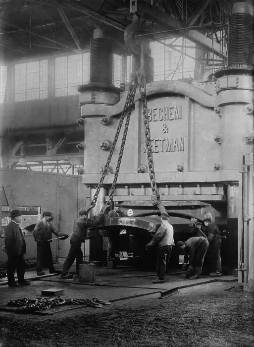 Framed Print : Krupp's Essen, Germany, steelworks 10, 000 ton bending press. The Krupp had a near monopoly in heavy arms manufacture in Germany. Ca. 1910