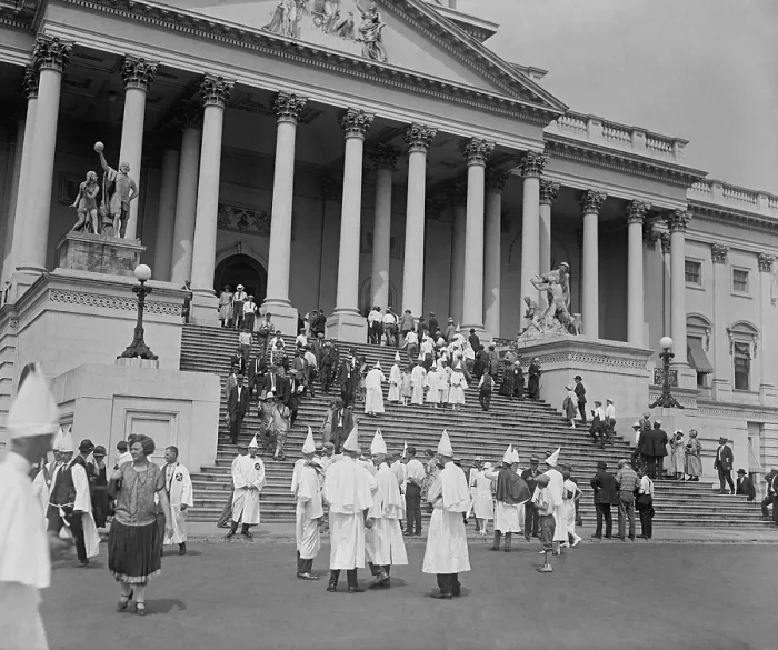 Framed Print : Ku Klux Klansmen visiting the U.S. Capitol during their mass gathering in Washington, D.C. August 8, 1925. They are unmasked but wear their robes and pointed hats