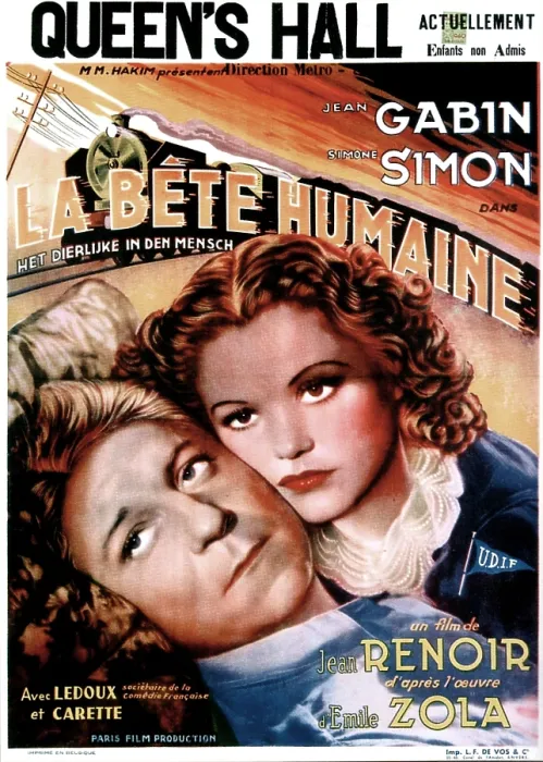 Framed Print : LA BETE HUMAINE, French poster, from left: Jean Gabin, Simone Simon, 1938