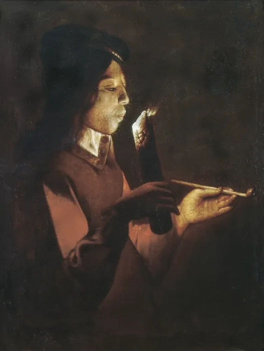 Framed Print : LA TOUR, Georges de (1593-1652). The Young Smoker. 1646. Baroque art. Oil on canvas. JAPAN. Tokyo. Tokyo Fuji Art Museum